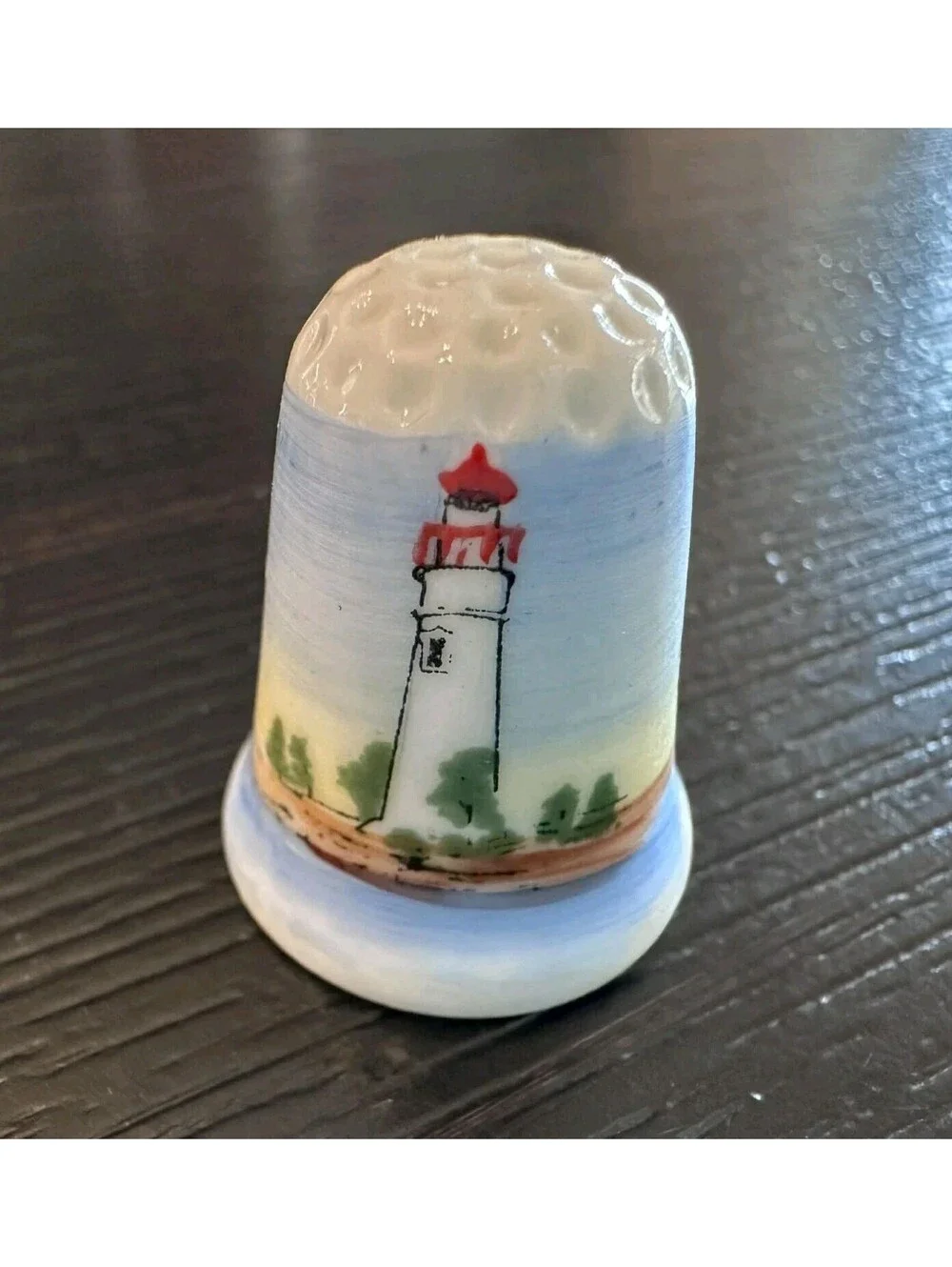 Marblehead Lighthouse Lake Erie Ohio Souvenir Thimble Hand Painted EUC